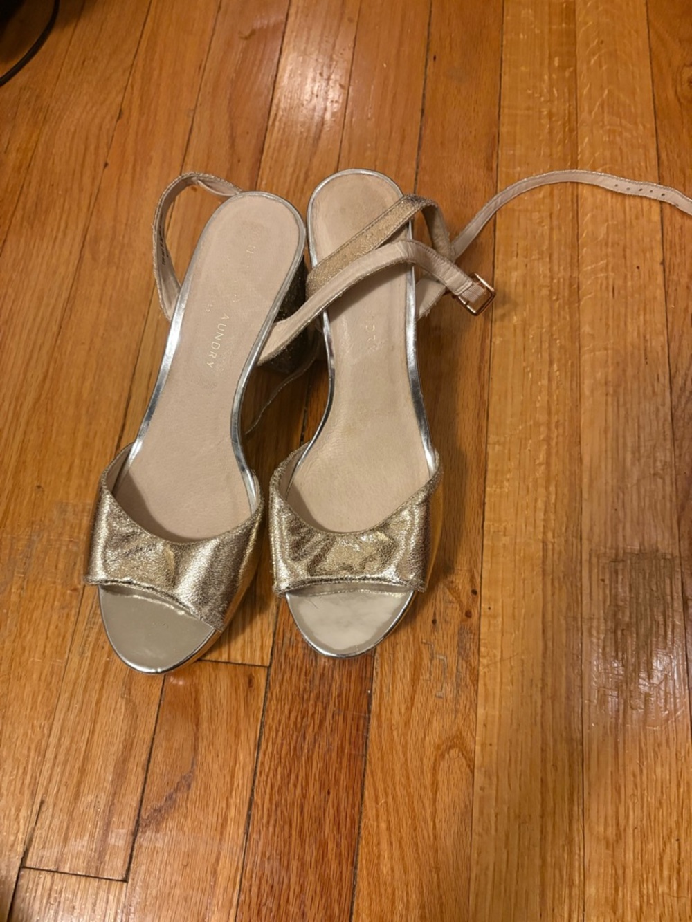 Gold Slingback Block Heel Sandals - Unbranded